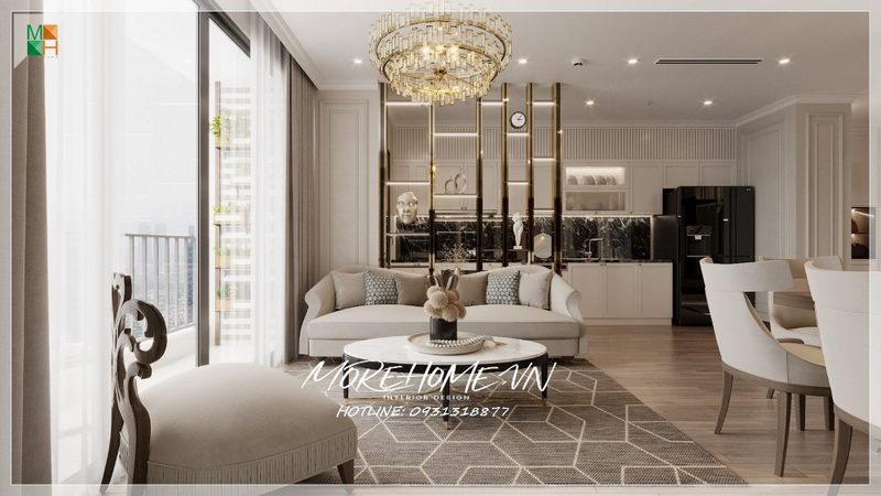 Một không gian phòng khách liền bếp ăn chung cư thiết kế nội thất góp phần quan trọng đến tổng thể diện tích không gian đem lại sự hiện đại sang trọng nổi bất lên vẻ đẹp tổng thể 